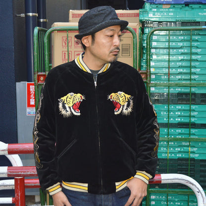 TAILOR TOYO "TT15544-119" Mid 1950s Style Velveteen Souvenir Jacket “ROARING TIGER” × “WHITE EAGLE”