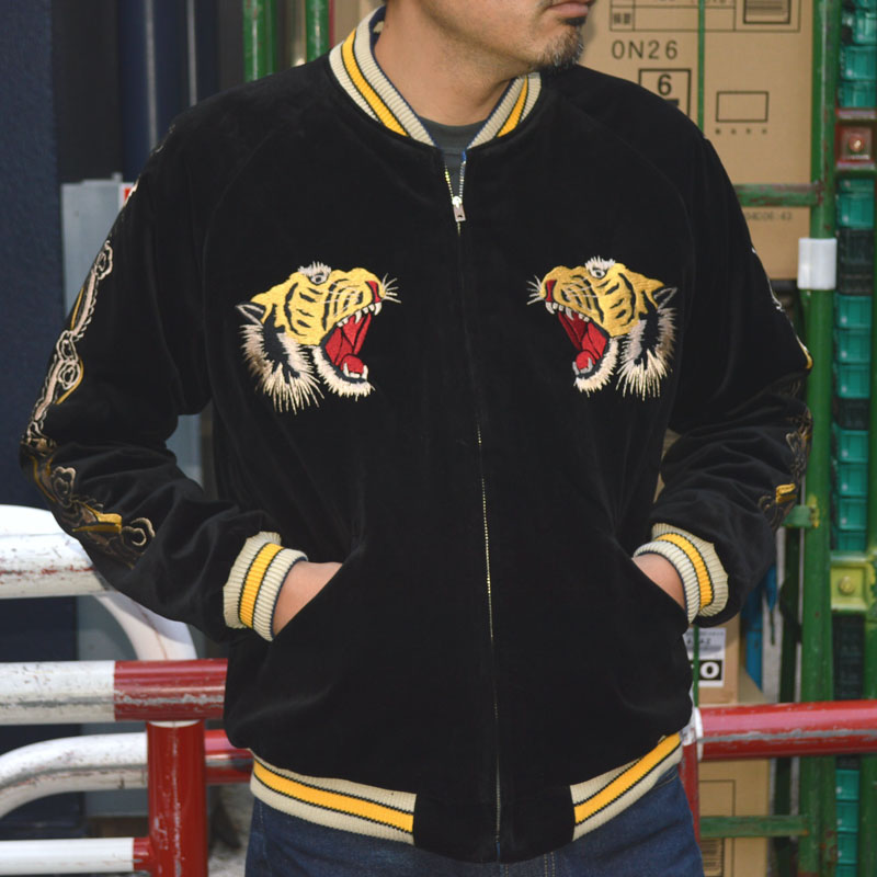 TAILOR TOYO "TT15544-119" Mid 1950s Style Velveteen Souvenir Jacket “ROARING TIGER” × “WHITE EAGLE”