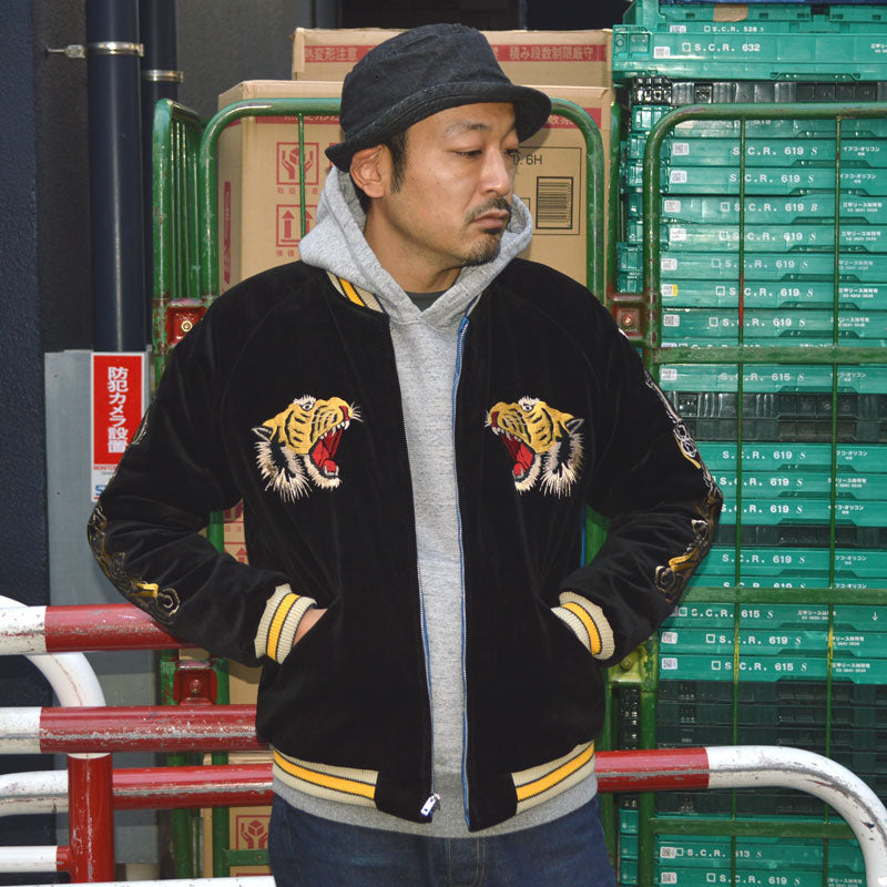 TAILOR TOYO "TT15544-119" Mid 1950s Style Velveteen Souvenir Jacket “ROARING TIGER” × “WHITE EAGLE”