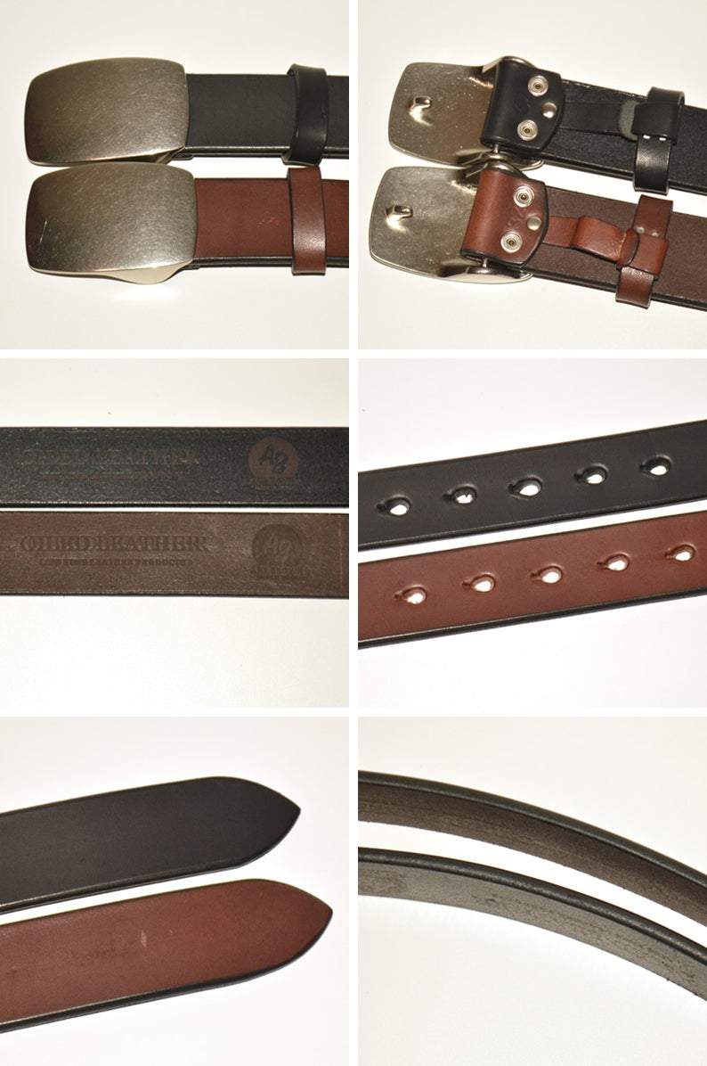 ART BROWN "ODB35035AB" 35mm Oiled Leather Belt With a Flat-Style Buckle