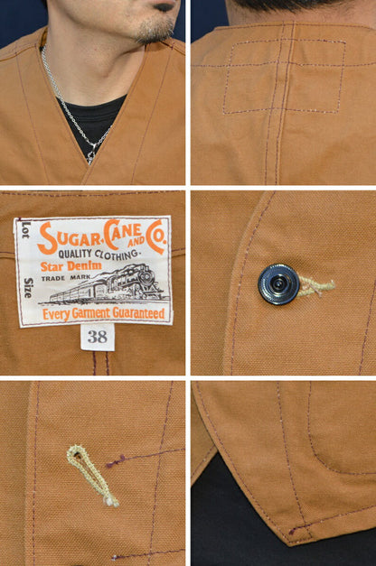 SUGAR CANE "SC14375" 13oz. BROWN DUCK WORK VEST