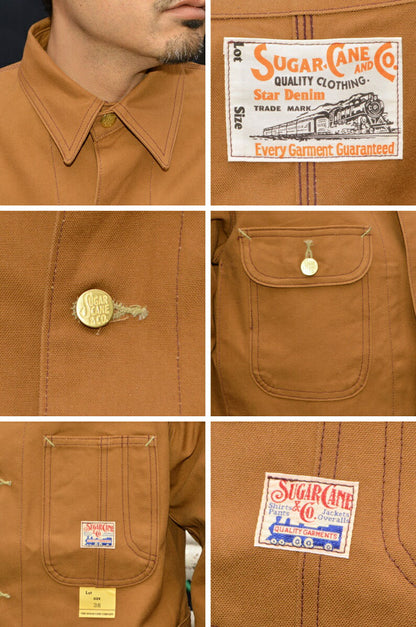 SUGAR CANE "SC15657" 13oz BROWN DUCK WORK COAT