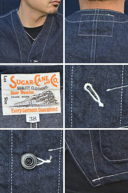 SUGAR CANE "SC15702" 11oz. BLUE DENIM WORK VEST