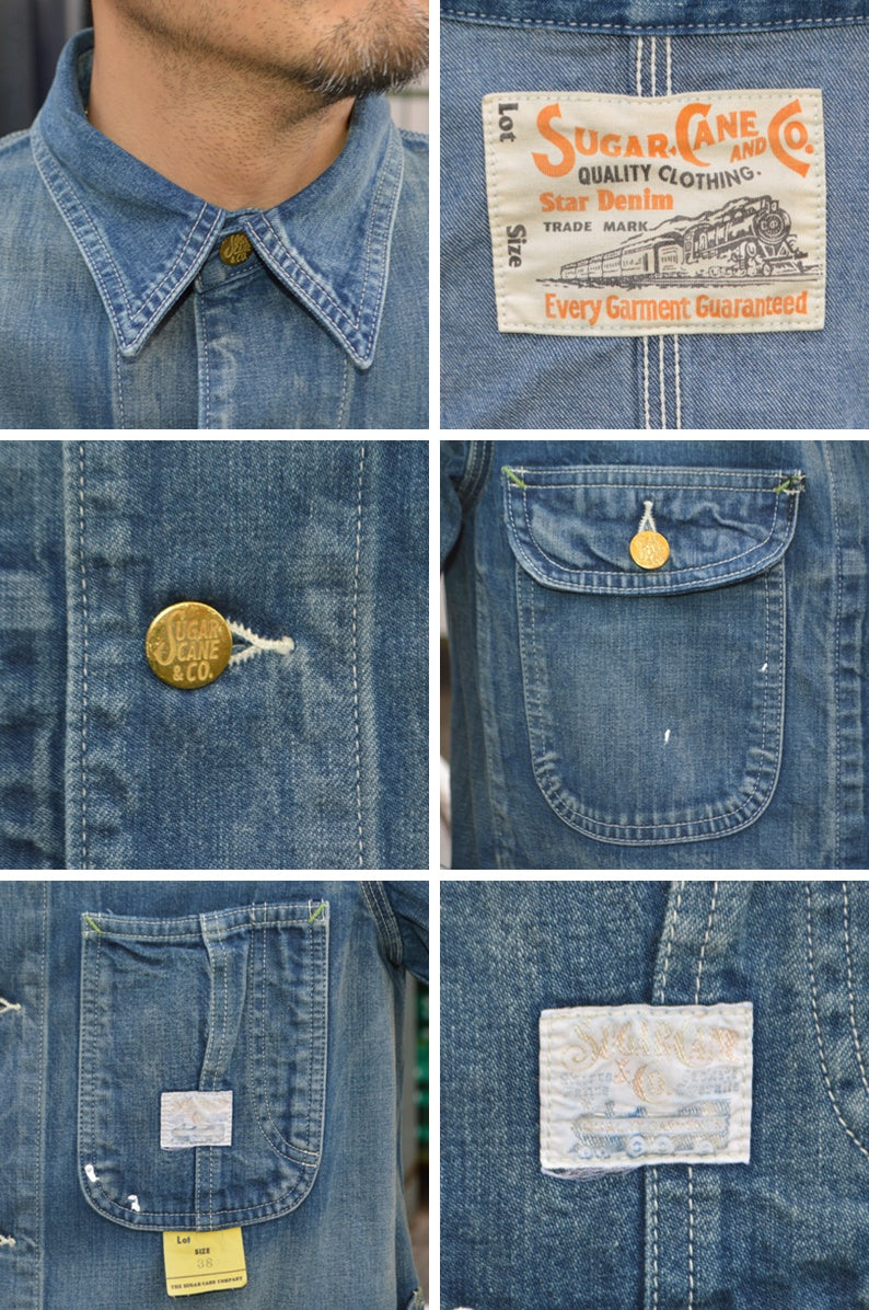 SUGAR CANE "SC15708" 11oz. Blue Denim Work Coat Aged Model
