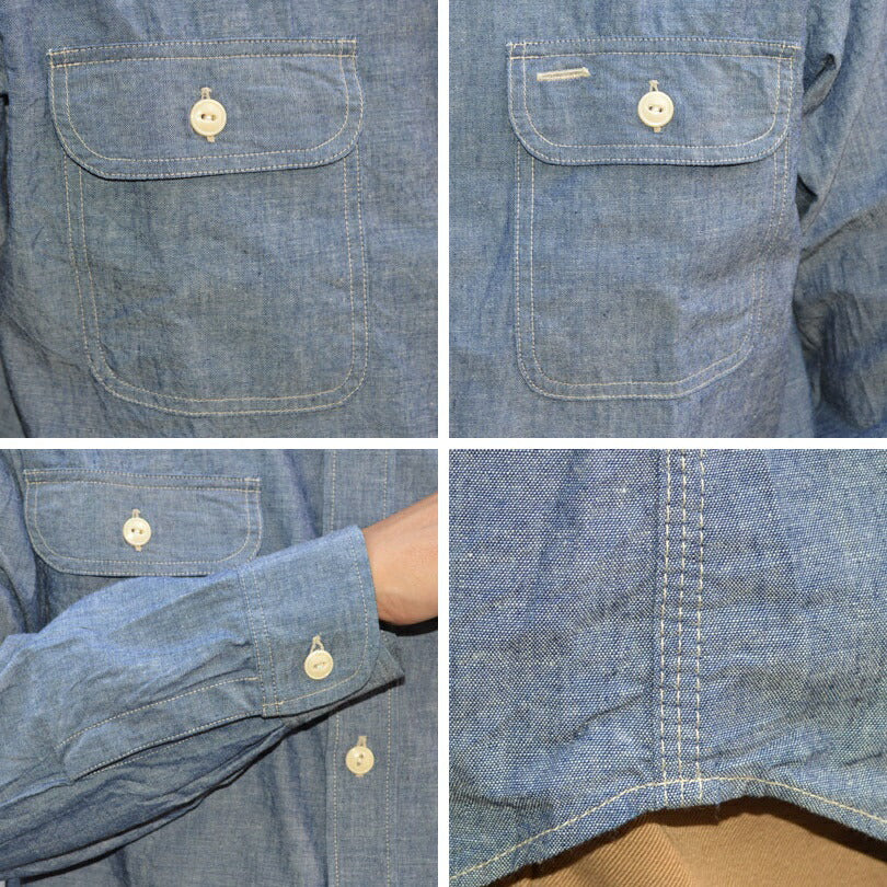 SUGAR CANE "SC27850" BLUE CHAMBRAY L/S WORK SHIRT