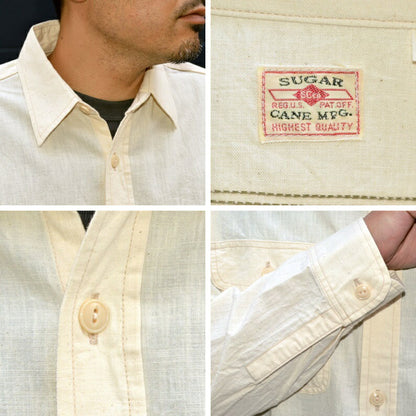 SUGAR CANE "SC27851" WHITE CHAMBRAY L/S WORK SHIRT