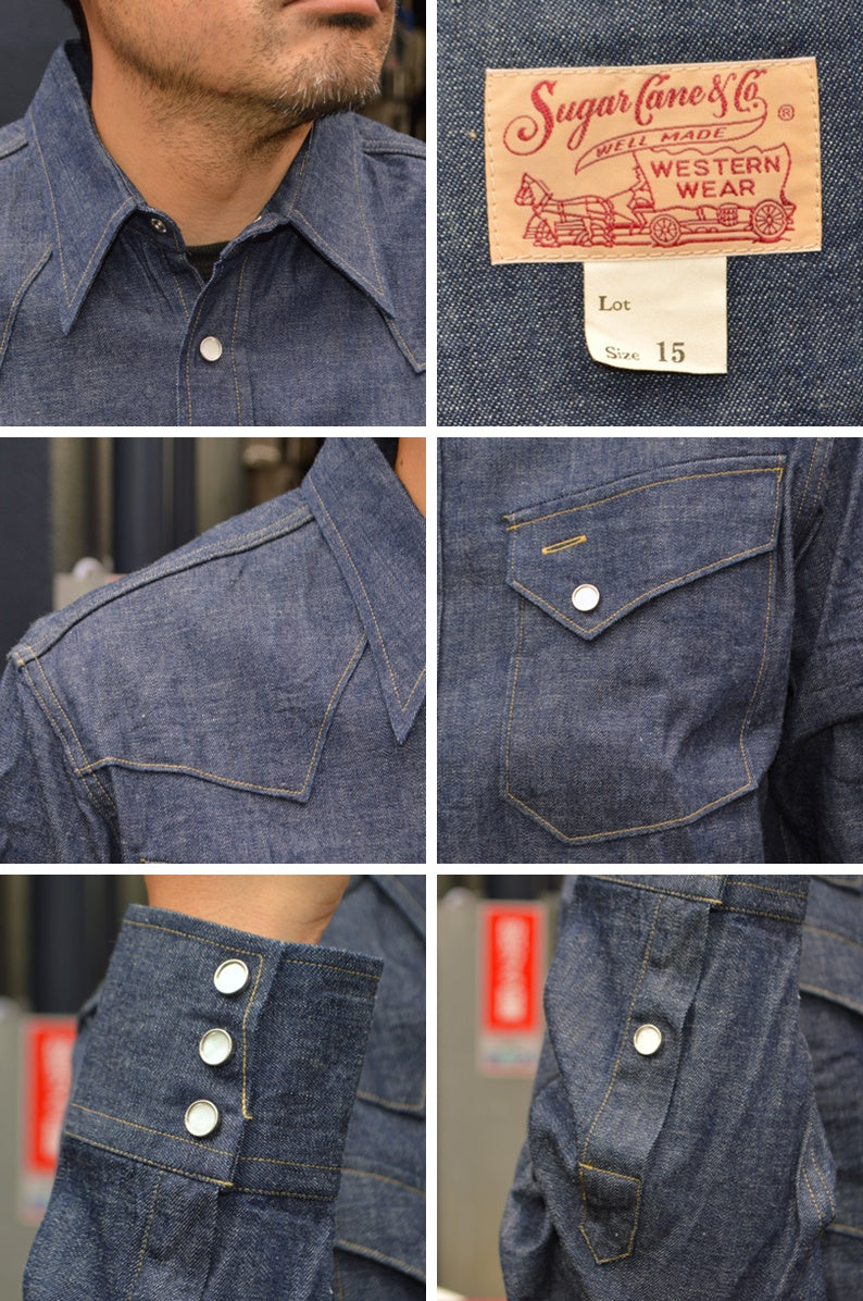 SUGAR CANE、SC28190、Blue Denim L/S Western Shirt