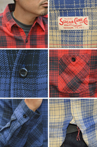 SUGAR CANE "SC29358" TWILL CHECK L/S WORK SHIRT