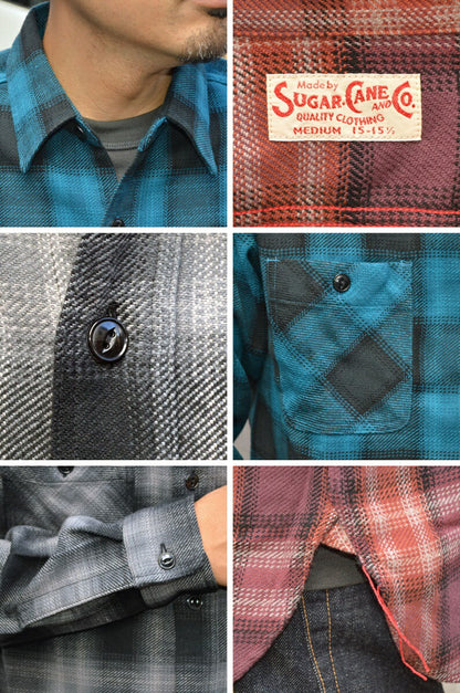 SUGAR CANE "SC29359" TWILL CHECK L/S WORK SHIRT