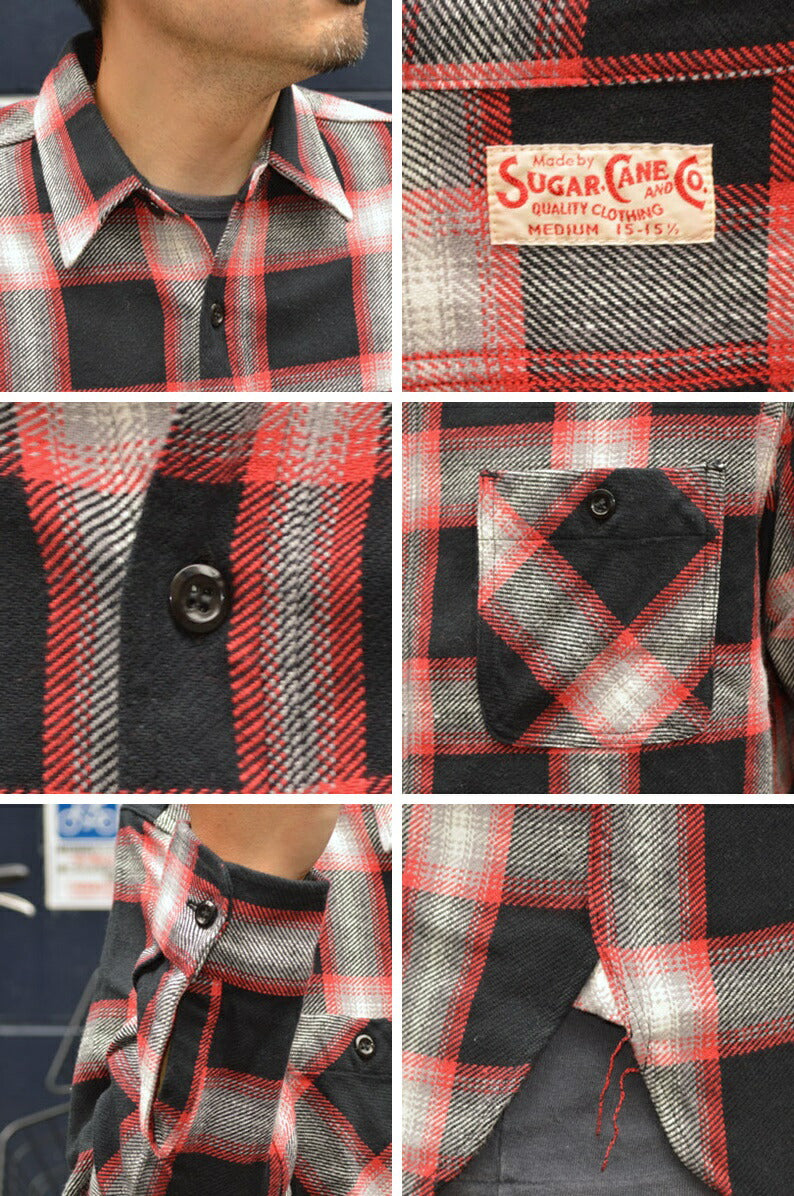 SUGAR CANE "SC29360" TWILL CHECK L/S WORK SHIRT