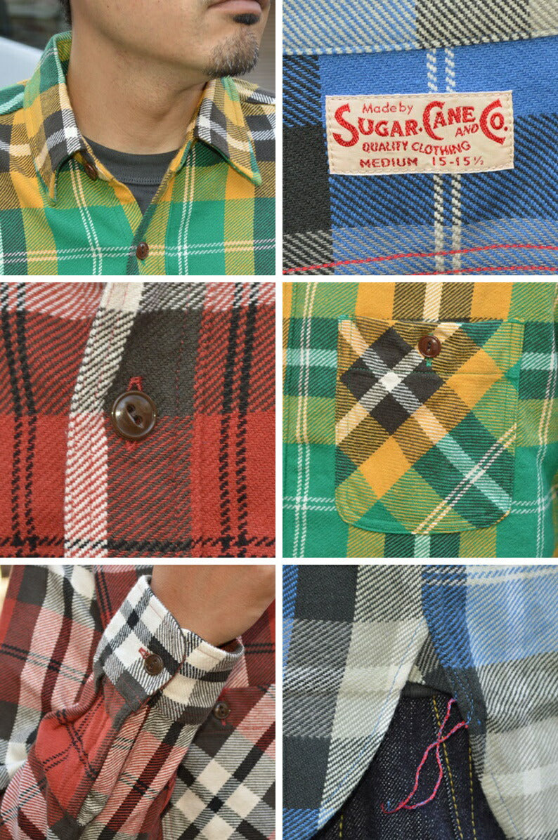 SUGAR CANE "SC29364" TWILL CHECK L/S WORK SHIRT