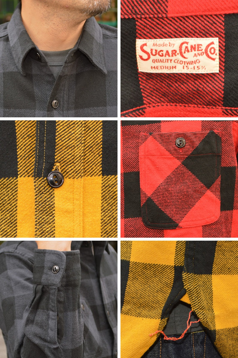 SUGAR CANE "SC29557" TWILL CHECK L/S WORK SHIRT