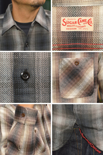 SUGAR CANE "SC29561" TWILL CHECK L/S WORK SHIRT