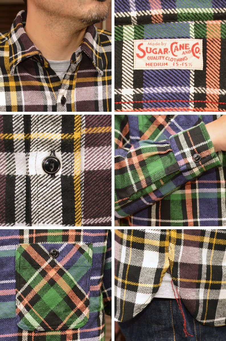 SUGAR CANE "SC29566" TWILL CHECK L/S WORK SHIRT