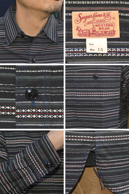 SUGAR CANE "SC29686" Indigo Dobby L/S Work Shirt