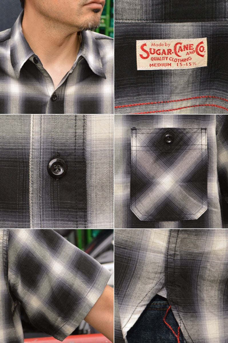 SUGAR CANE "SC39519" Ombre Check S/S Work Shirt