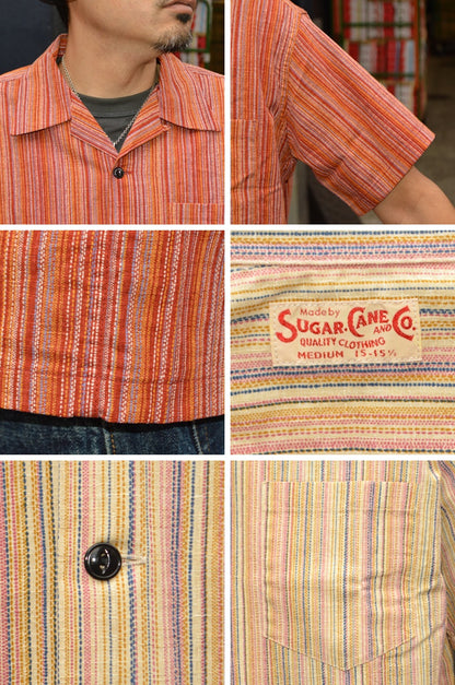 SUGAR CANE "SC39520" Multi Stripe S/S Open Shirt