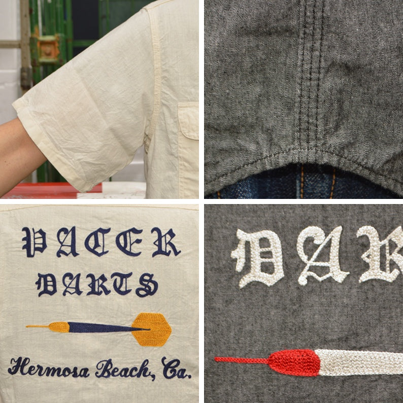 SUGAR CANE "SC37941" CHAMBRAY WORK SHIRT with CHAIN EMBROIDERED
