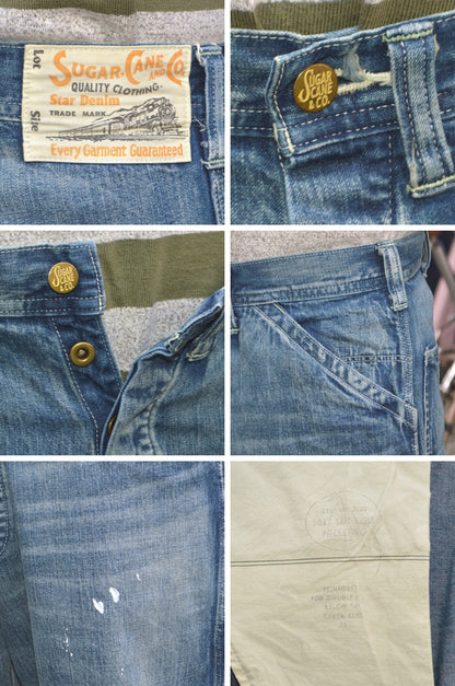 SUGAR CANE "SC42549" 11oz. Blue Denim Work Pants Aged Model