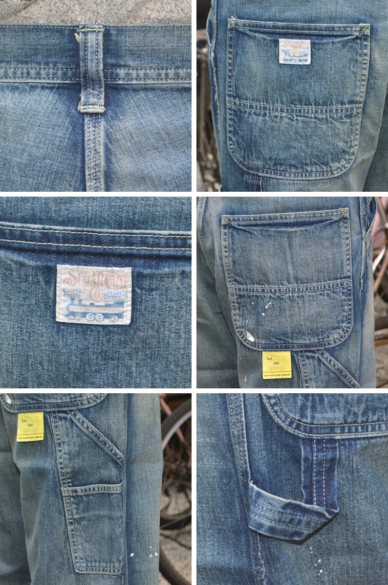 SUGAR CANE "SC42549" 11oz. Blue Denim Work Pants Aged Model