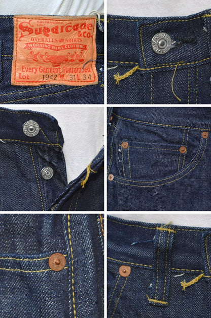 SUGAR CANE "SC49005" Super “Denim” Collectibles #05 14.25oz. BLUE DENIM WAIST OVERALLS 1942 MODEL