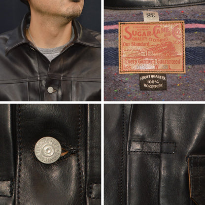 SUGAR CANE "SC80681" Black Horsehide Leather Jacket 1953 Model
