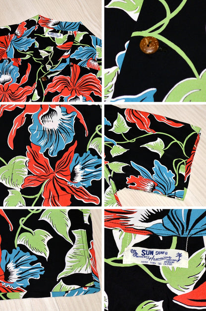 SUN SURF "SS39217" RAYON HAWAIIAN SHIRT ALOHA "CATTLEYA ORCHID"