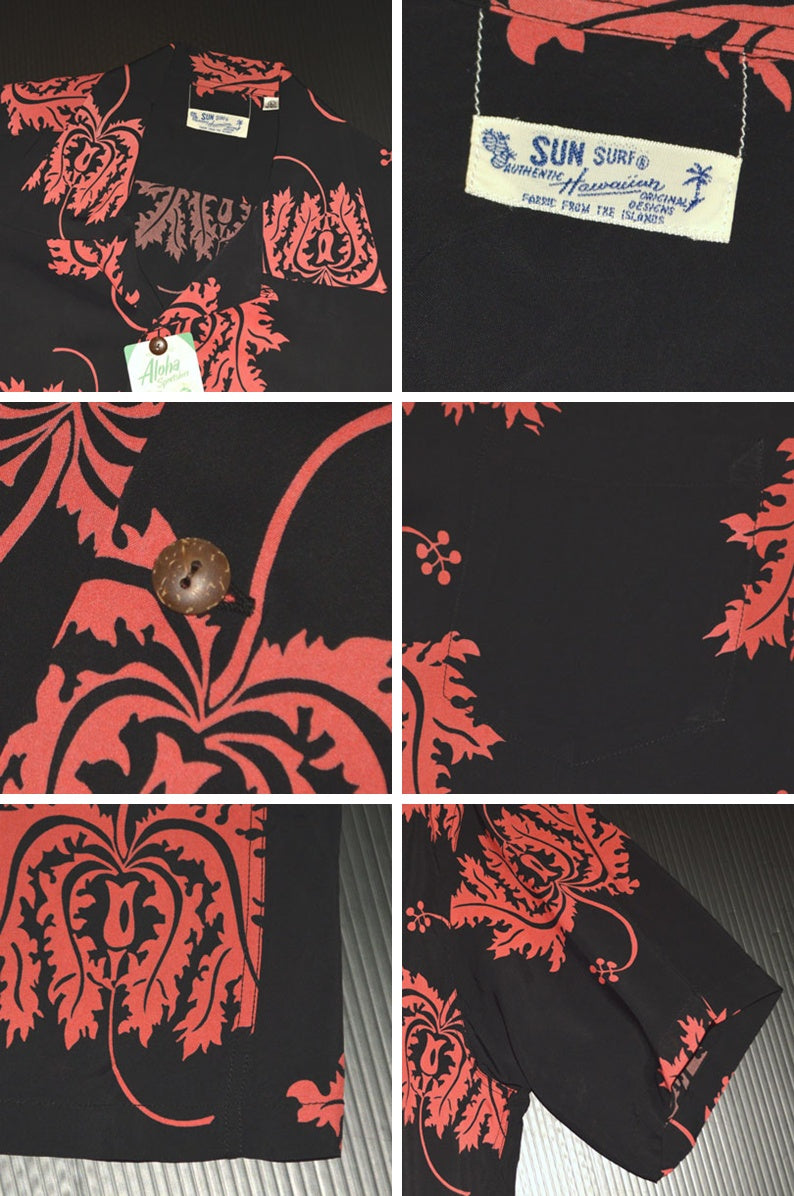 SUN SURF "SS39412" Rayon Hawaiian Shirt Aloha Shirt "CORAL HIBICUS"