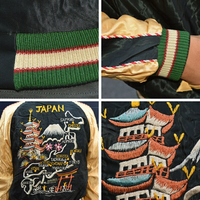 Black Friday!! 30%OFF!! TAILOR TOYO "TT15542-119" Early 1950s Style Acetate Souvenir Jacket “JAPAN MAP” × “GOLD DRAGON”