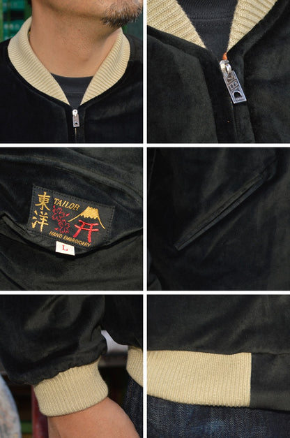 TAILOR TOYO "TT15792" Mid 1950s Style Velveteen Souvenir Jacket ”POLAR BEAR”×”ALASKA MAP”
