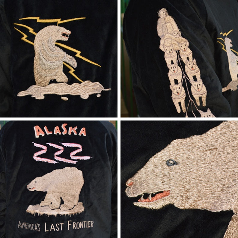 TAILOR TOYO "TT15792" Mid 1950s Style Velveteen Souvenir Jacket ”POLAR BEAR”×”ALASKA MAP”