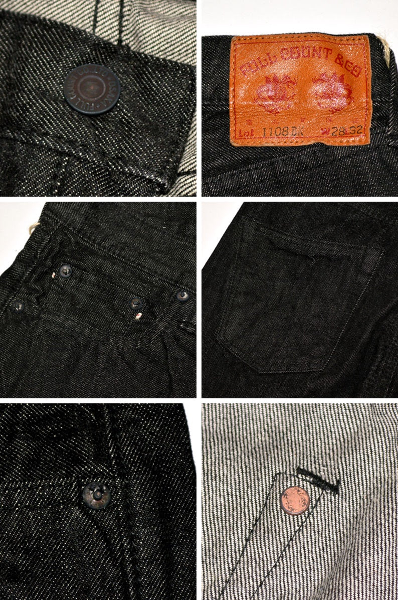 FULL COUNT "1108BK" Slim Straight Black Selvedge Denim