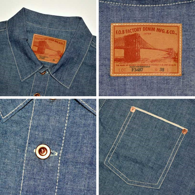 FOB FACTORY "F3487" CHAMBRAY P/O SHIRT