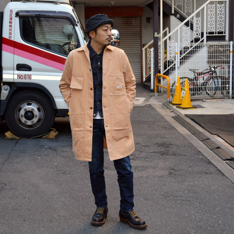 TCB jeans "Tabby's Coat Brown Soda Stripe" 10oz Herringbone Shop Coat